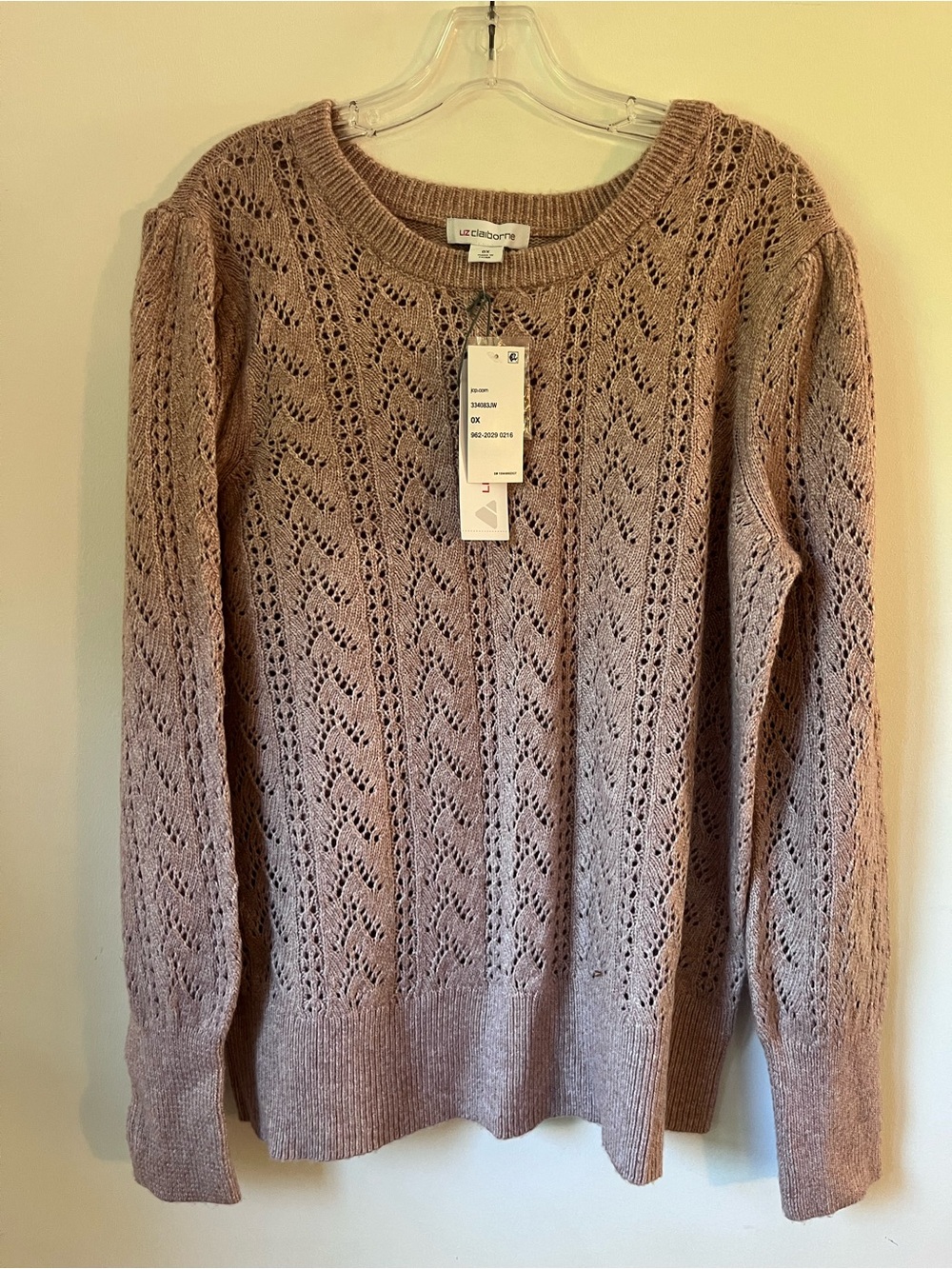 Liz Claiborne Mauve Pointelle Crewneck Sweater